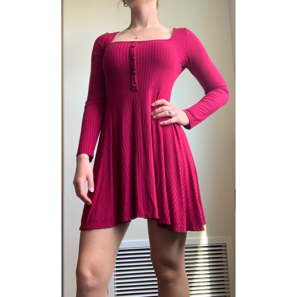 Magenta long sleeve mini dress
